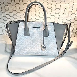Michael Kors Large Avril Satchel Gray and White
